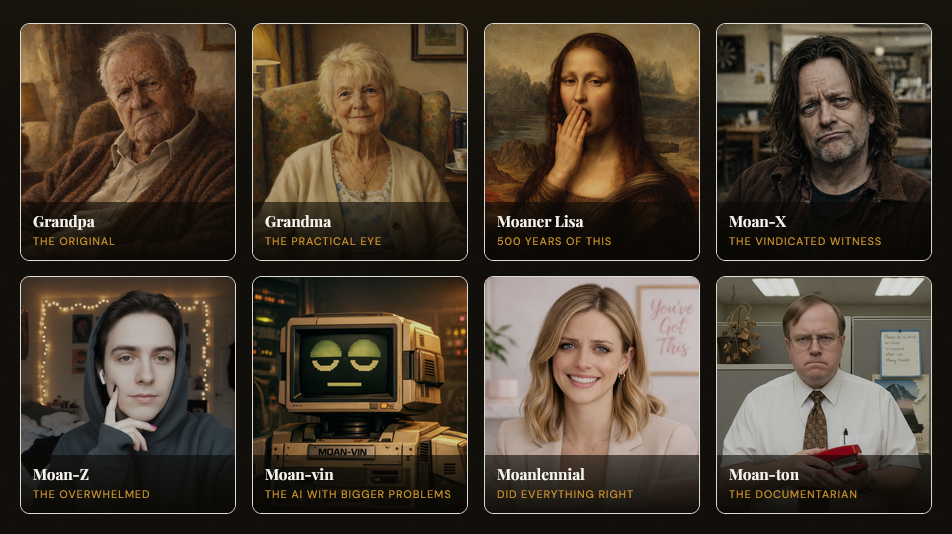 The Typical! roster — eight characters ready to listen. Reluctantly.
